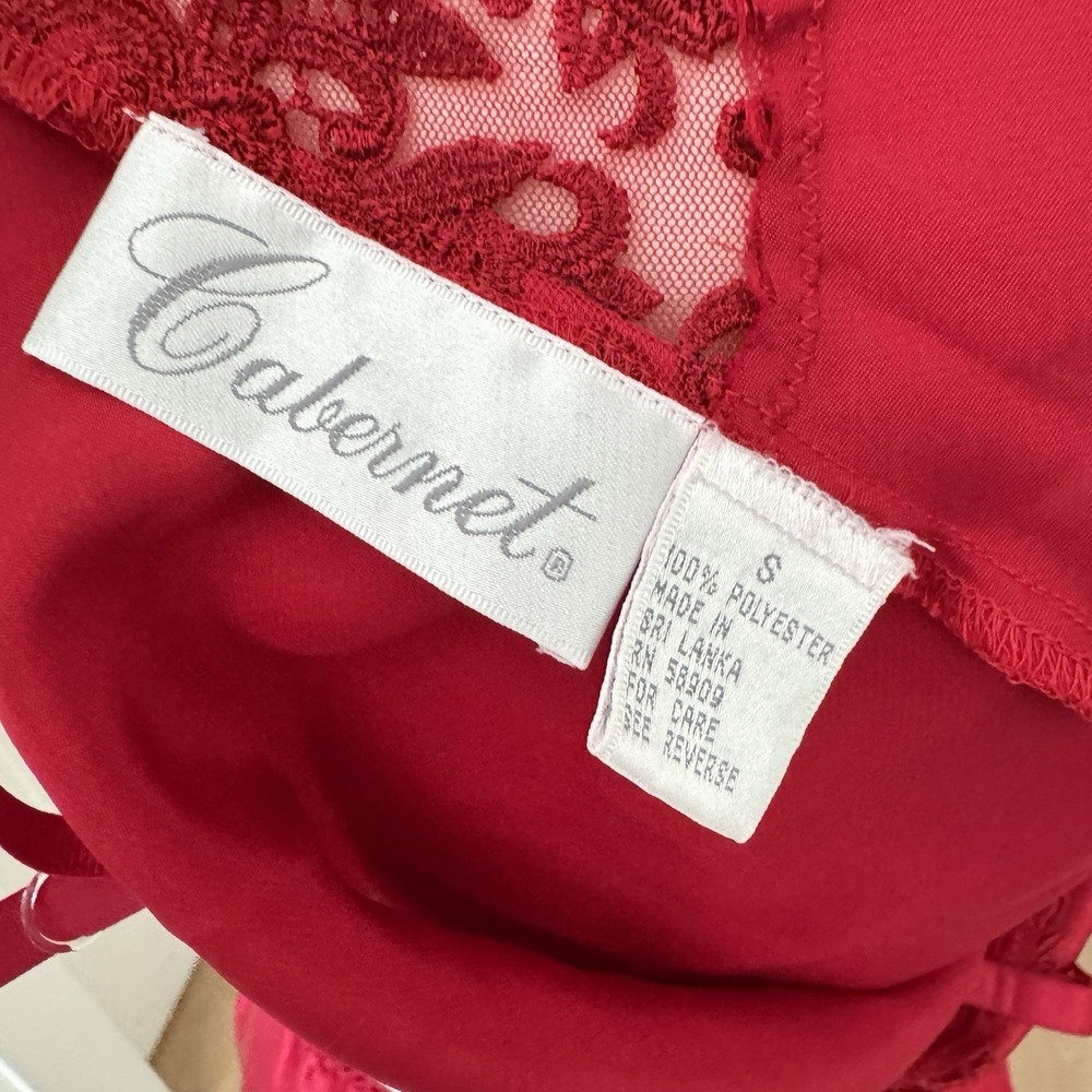 Vtg Cabernet Set Red Wide Lace Liquid Satin Slip Skirt Camisole Top Sz S Sexy - Picture 9 of 13